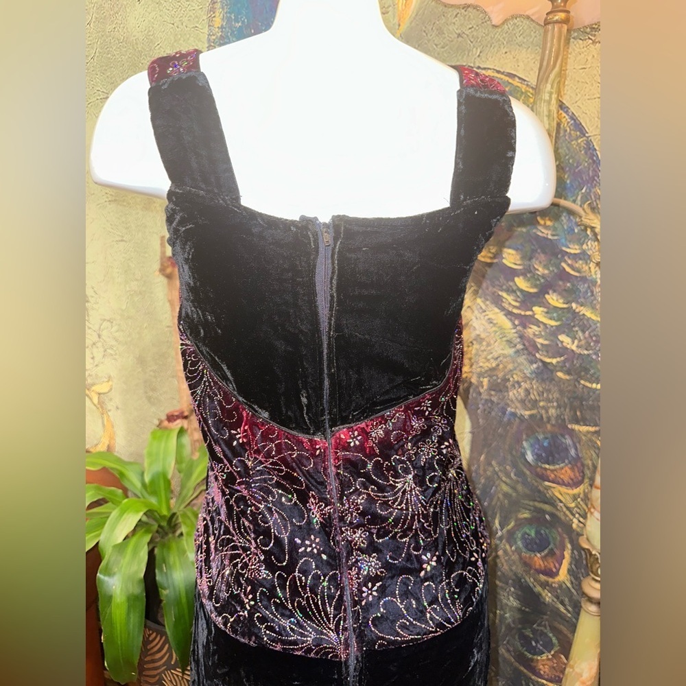 Vintage Scott McClintock Beaded Velvet Maxi Gown | 90s Grunge Formal Dress 10 - Picture 9 of 12